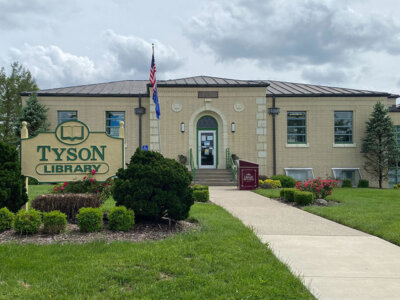 Tyson Library building exterior, May 2024